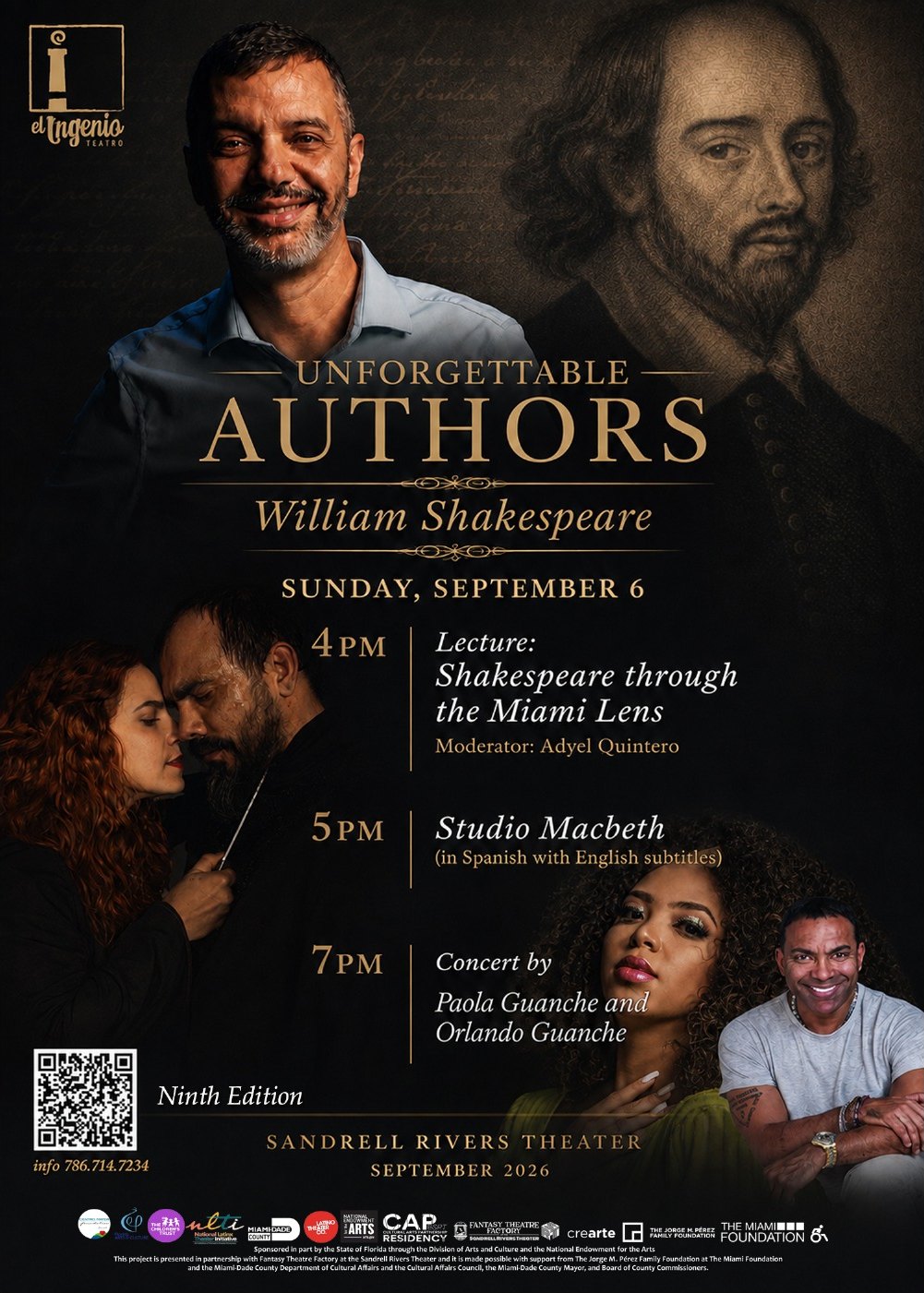 Programa del domingo 6 de septiembre: conferencia Shakespeare through the Miami Lens, Studio Macbeth y concierto de Paola y Orlando Guanche